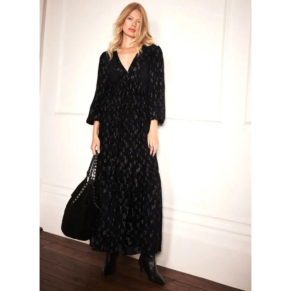 Mint Velvet Black Jacquard Maxi Dress